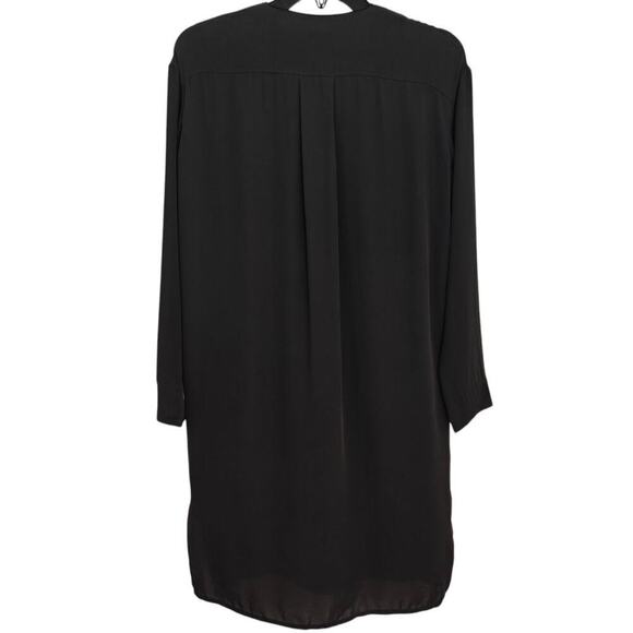 Vince Silk Pintuck Pleats Shift Dress Womens Size 4 Black V-Neck Long Sleeves - Picture 8 of 13